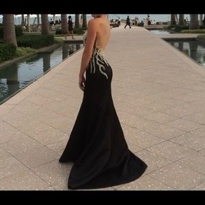 Black pearled prom dress